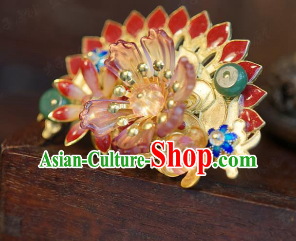 China Traditional Xiuhe Suit Hair Accessories Palace Hairpin Wedding Enamel Red Hair Crown