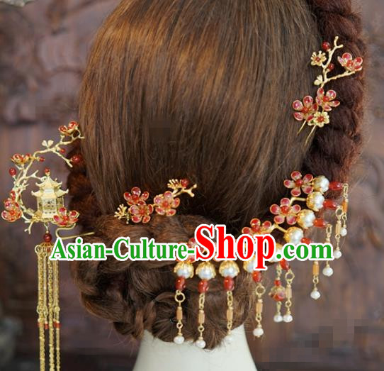 China Traditional Wedding Hair Sticks Ancient Queen Hair Accessories Tassel Hairpins Full Set