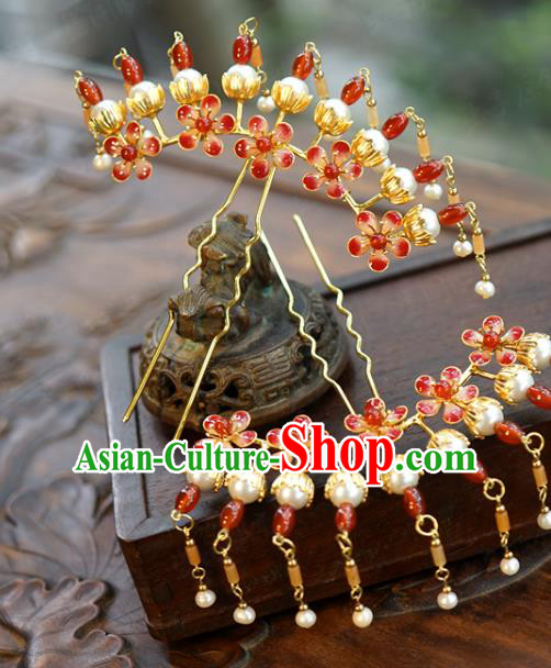 China Traditional Wedding Hair Sticks Ancient Queen Hair Accessories Tassel Hairpins Full Set