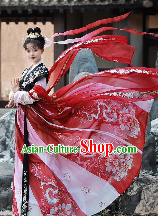 China Tang Dynasty Court Lady Embroidered Dress Traditional Hanfu Clothing Ancient Palace Woman Costumes Full Set