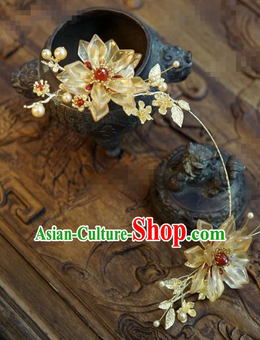 China Ancient Princess Hair Crown Traditional Xiuhe Suit Hair Accessories Wedding Bride Golden Hair Clasp