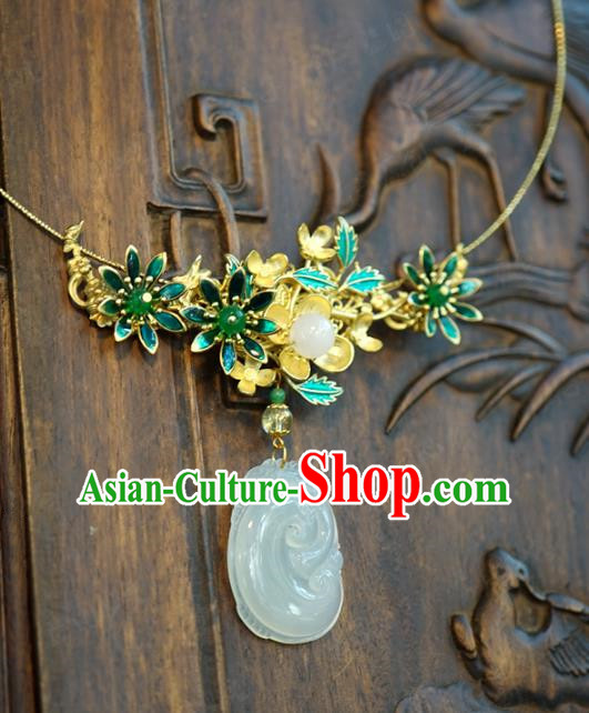 Chinese Handmade Chalcedony Necklace Traditional Jewelry Accessories Ancient Wedding Bride Necklet