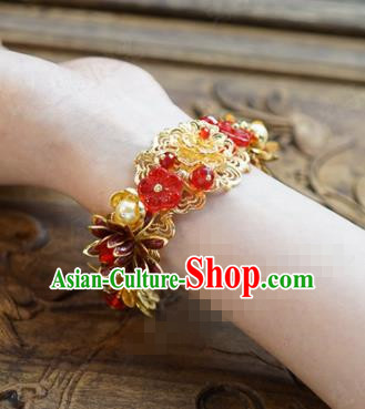 Chinese Handmade Wedding Bracelet Traditional Wedding Jewelry Accessories Ancient Bride Golden Bangle