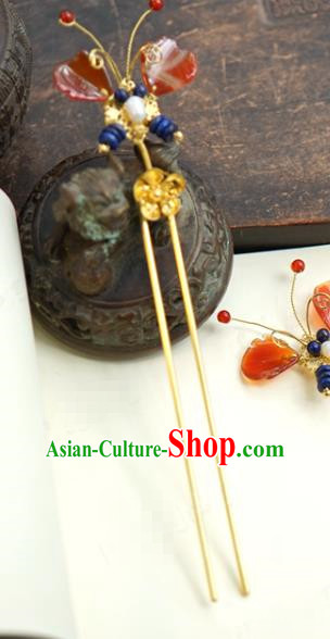 China Ancient Bride Red Butterfly Hair Clip Traditional Xiuhe Suit Hair Jewelry Accessories Qing Dynasty Palace Hairpin