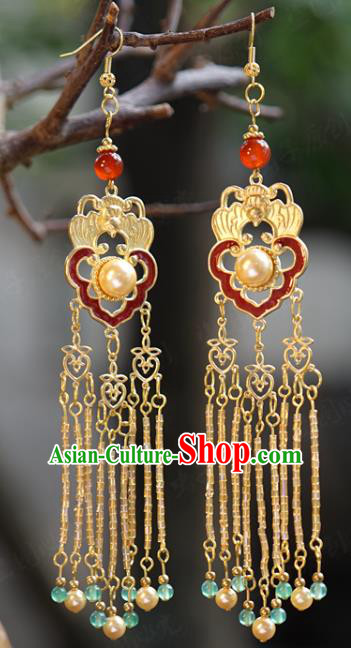 Top Grade Yellow Beads Tassel Earrings Traditional Accessories China Ancient Court Empress Ear Jewelry