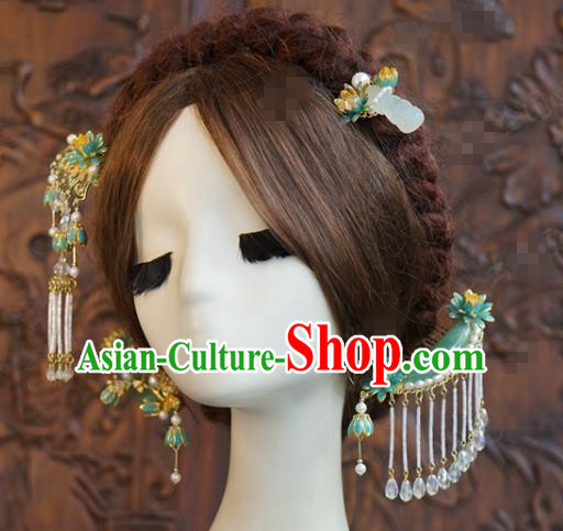 China Traditional Wedding Hair Accessories Xiuhe Suit Headpieces Ancient Bride Jade Hair Comb and Hairpins