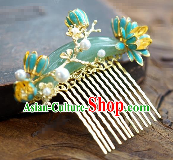 China Ancient Princess Convallaria Hair Comb Traditional Xiuhe Suit Hair Jewelry Accessories Court Jade Hair Stick