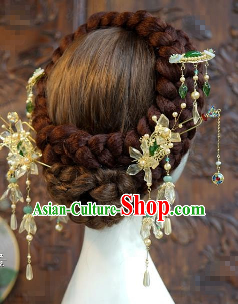 China Ancient Queen Hair Sticks Traditional Xiuhe Suit Headdress Wedding Bride Hair Accessories Tassel Hairpins