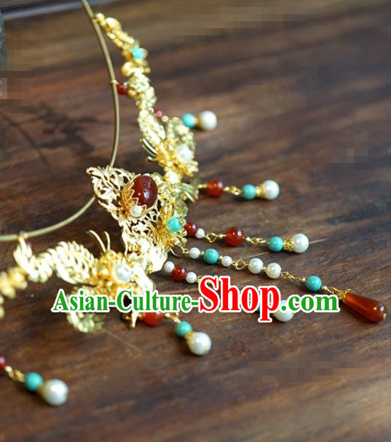 Chinese Court Golden Phoenix Necklace Ancient Wedding Jewelry Accessories Traditional Handmade Necklet
