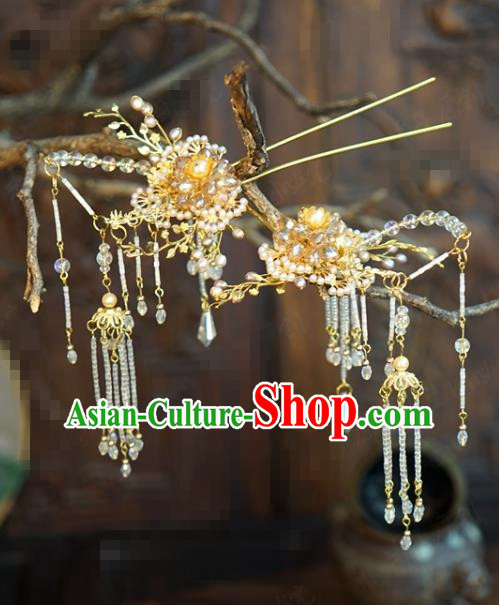 China Ancient Bride Wedding Golden Hair Accessories Traditional Xiuhe Suit Hairpins Hair Sticks Complete Set