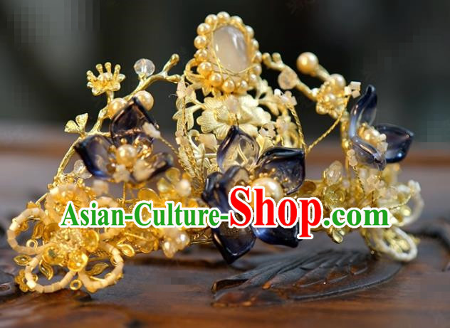 China Ancient Palace Golden Hairpin Traditional Xiuhe Suit Hair Jewelry Accessories Qing Dynasty Pearls Hair Crown