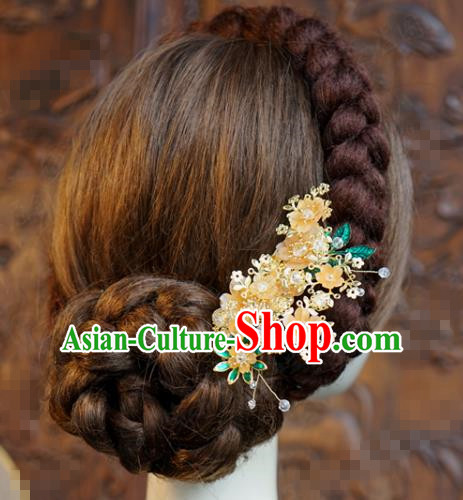 China Ancient Princess Hairpin Traditional Xiuhe Suit Hair Accessories Wedding Bride Flowers Hair Comb