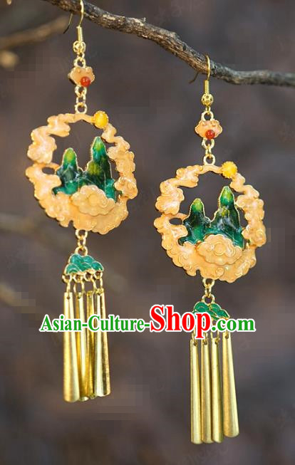 Top Grade China Traditional Hanfu Accessories Tassel Ear Jewelry Ancient Bride Cloisonne Cloud Mount Earrings