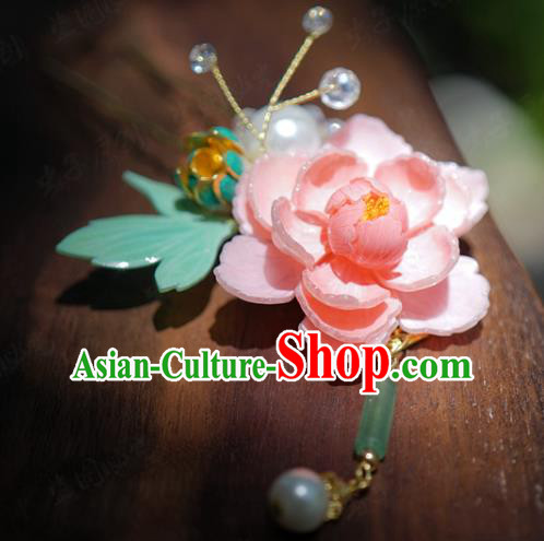 China Hanfu Pink Peony Hair Claw Ancient Wedding Hair Stick Traditional Xiuhe Suit Hair Jewelry Accessories