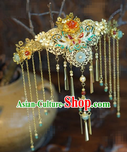 China Traditional Xiuhe Suit Hair Jewelry Accessories Ancient Hanfu Hairpin Cloisonne Lotus Hair Crown