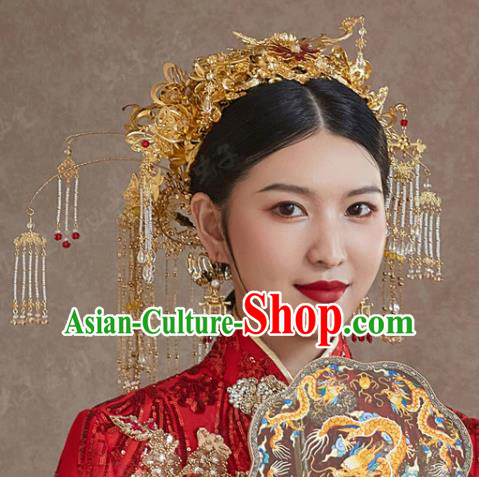 China Ancient Bride Phoenix Coronet Traditional Xiuhe Suit Headdress Wedding Hair Crown Hair Accessories