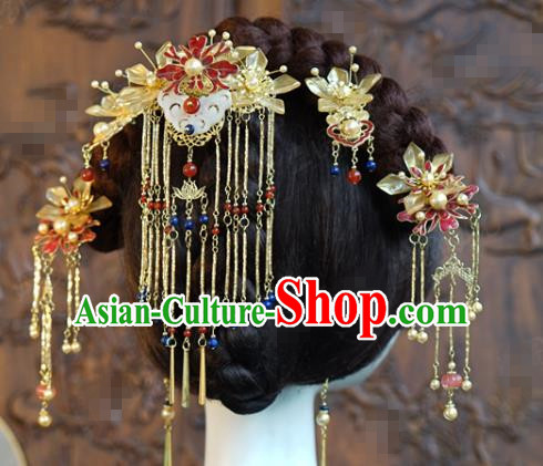 China Ancient Bride Tassel Hair Comb and Hairpins Traditional Wedding Hair Accessories Xiuhe Suit Headdress