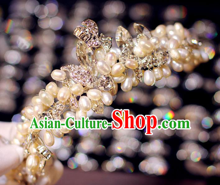 Baroque Retro Royal Crown European Wedding Bride Hair Accessories Princess Pearls Hair Clasp