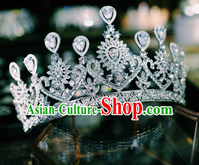 European Queen Zircon Hair Clasp Handmade Wedding Bride Hair Accessories Baroque Royal Crown