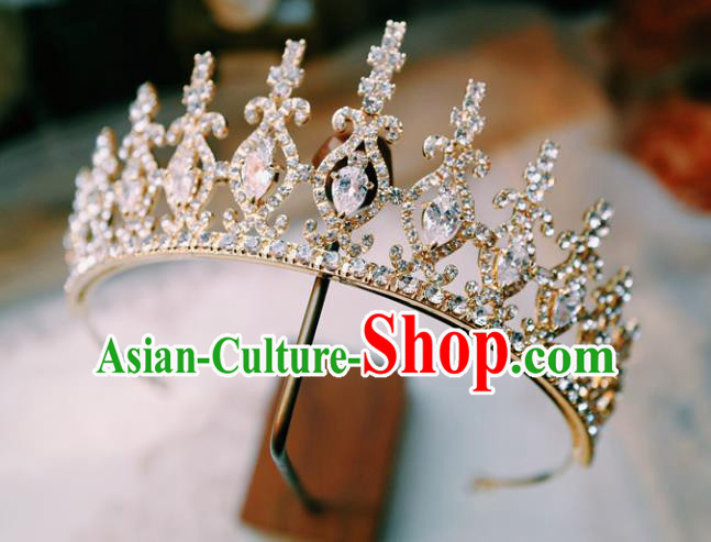 European Queen Crystal Hair Clasp Handmade Wedding Bride Hair Accessories Baroque Golden Royal Crown