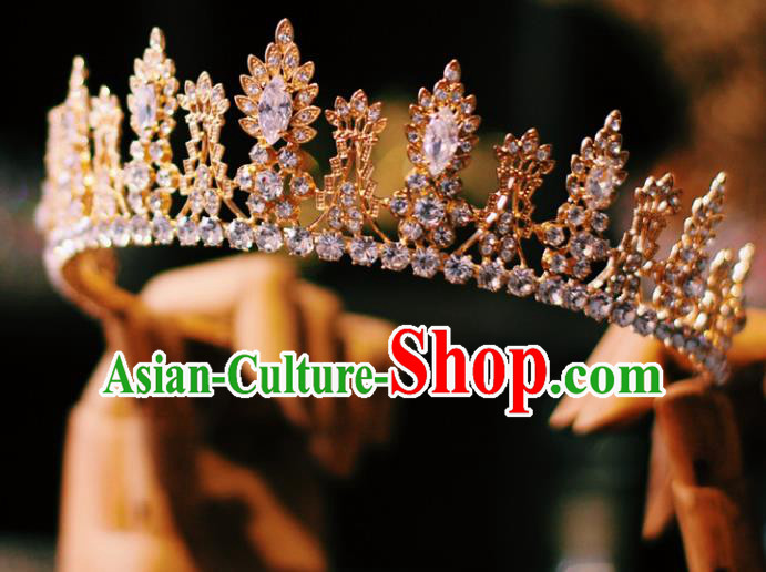 Handmade Court Retro Royal Crown Hair Accessories Baroque Bride Headwear European Wedding Golden Hair Clasp