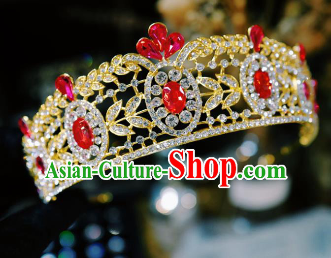 Handmade European Wedding Golden Royal Crown Baroque Bride Hair Accessories Headwear