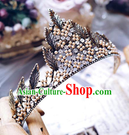 Handmade Baroque Bride Hair Accessories European Headband Wedding Black Leaf Royal Crown