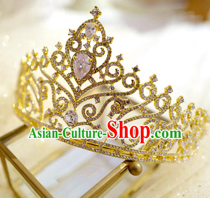 European Wedding Bride Golden Hair Clasp Handmade Court Hair Accessories Baroque Crystal Royal Crown