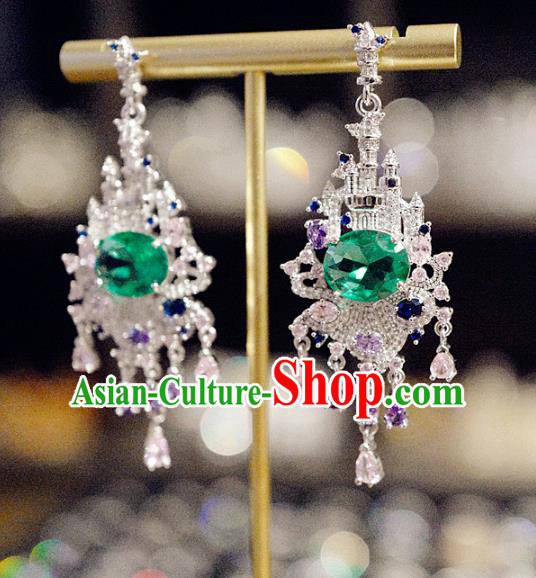 Top Grade Green Crystal Earrings Accessories Baroque Bride Zircon Ear Jewelry