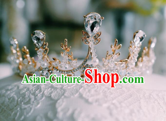 Handmade Baroque Style Beads Golden Royal Crown European Court Princess Headwear Wedding Crystal Hair Clasp