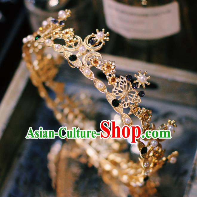 European Court Princess Headwear Wedding Hair Clasp Handmade Baroque Golden Round Royal Crown