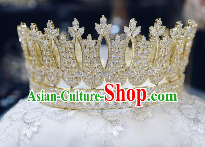 European Wedding Bride Hair Accessories Princess Zircon Round Golden Royal Crown Baroque Court Hair Jewelry