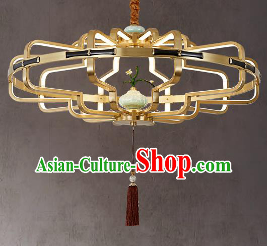 Chinese Traditional Ceramics Vase Ceiling Lamp Handmade Classical Brass Lantern