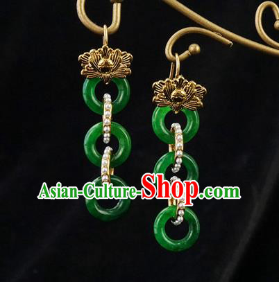 Top Grade Chinese Classical Jade Rings Earrings Traditional Handmade Pearls Ear Jewelry Ming Dynasty Accessories