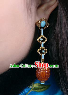 Top Grade Chinese Classical Court Earrings Traditional Handmade Ear Jewelry Qing Dynasty Beeswax Accessories