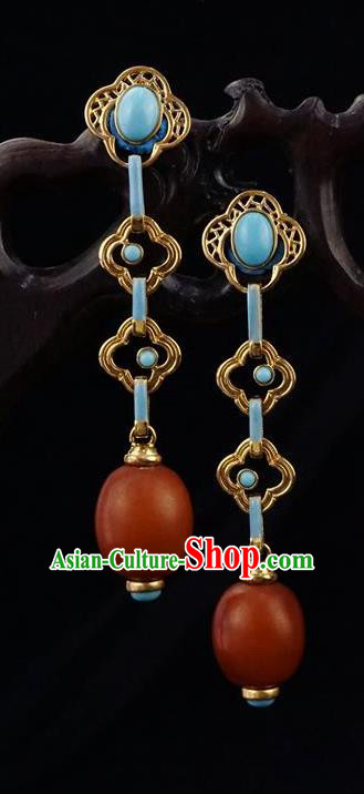 Top Grade Chinese Qing Dynasty Beeswax Accessories Classical Court Earrings Traditional Handmade Ear Jewelry