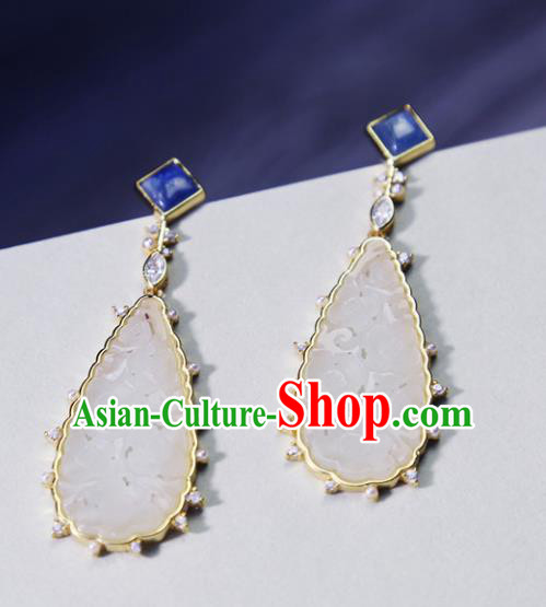 Top Grade Chinese Jade Accessories Classical Court Earrings Traditional Handmade Ear Jewelry