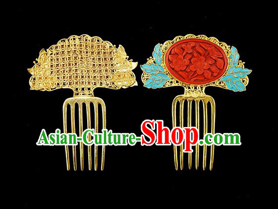 Chinese Traditional Ancient Palace Empress Hair Accessories Qing Dynasty Court Carved Lacquerware Hair Comb