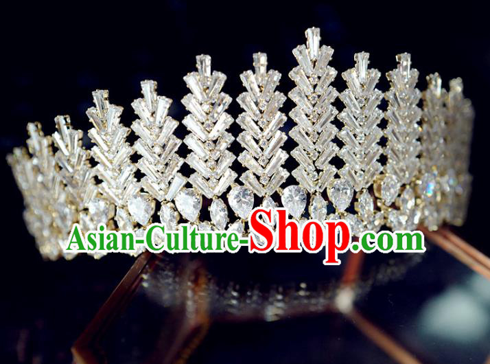 Handmade European Crystal Jewelry Accessories Princess Headwear Baroque Bride Wedding Golden Royal Crown