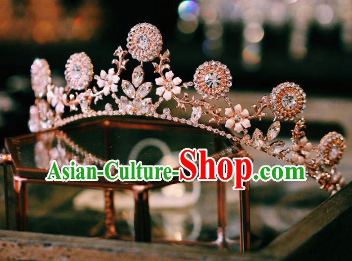 Handmade Baroque Zircon Hair Clasp European Princess Headwear Jewelry Accessories Wedding Luxury Golden Royal Crown