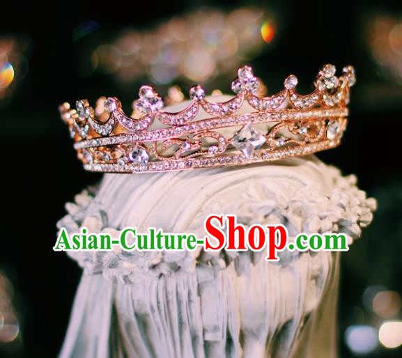 Handmade Women Jewelry Accessories European Princess Headwear Wedding Luxury Round Royal Crown Baroque Zircon Hair Clasp