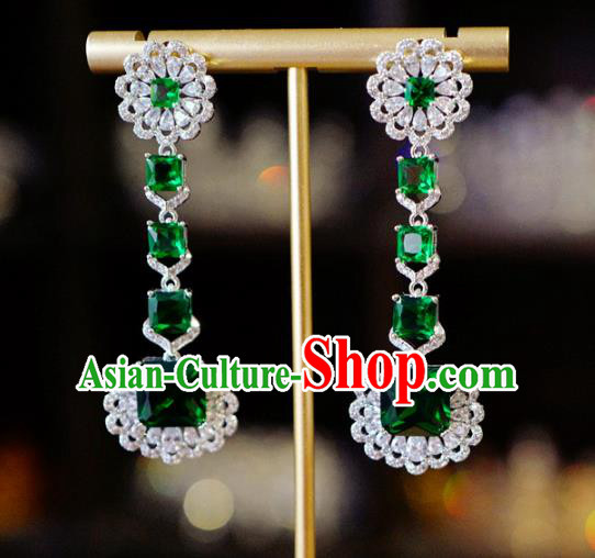 Top Grade Baroque Bride Green Crystal Ear Jewelry European Zircon Accessories Earrings