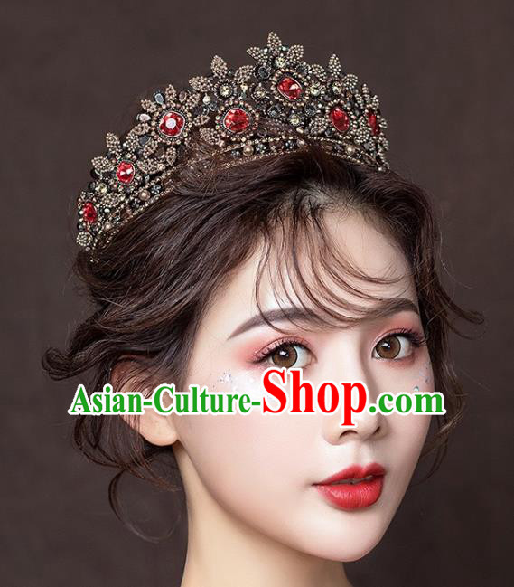 Top Bride Red Crystal Headwear European Wedding Jewelry Accessories Baroque Queen Black Royal Crown