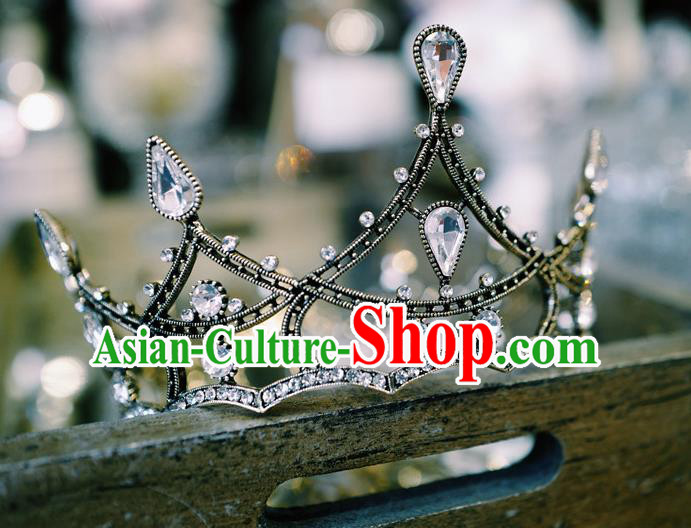 Baroque Bride Black Round Royal Crown European Princess Jewelry Wedding Hair Accessories