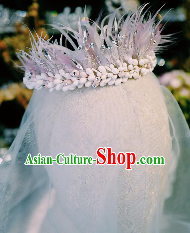 Top Bride Pink Feather Headwear European Wedding Jewelry Accessories Princess Royal Crown