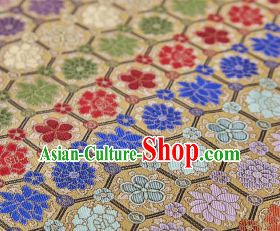 Chinese Classical Peony Lotus Pattern Design Yellow Song Brocade Fabric Asian Traditional Silk Material