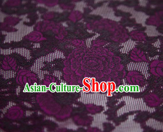 Chinese Classical Jacquard Peony Pattern Design Purple Mulberry Silk Fabric Asian Traditional Cheongsam Silk Material