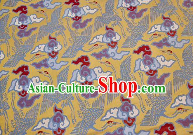 Chinese Classical Cloud Crane Pattern Design Yellow Song Brocade Fabric Asian Traditional Silk Material