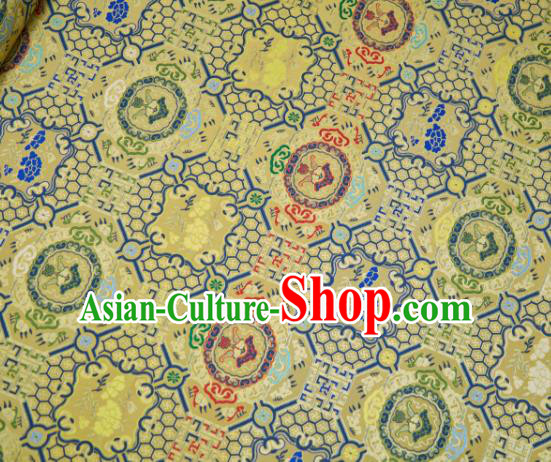 Chinese Classical Key Peony Crane Pattern Design Yellow Song Brocade Fabric Asian Traditional Silk Material