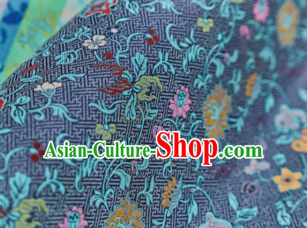 Chinese Classical Lotus Pattern Design Blue Su Brocade Fabric Asian Traditional Silk Material
